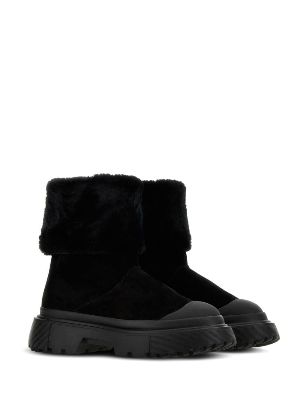 Shop Hogan Faux-fur Suede Boots In Black