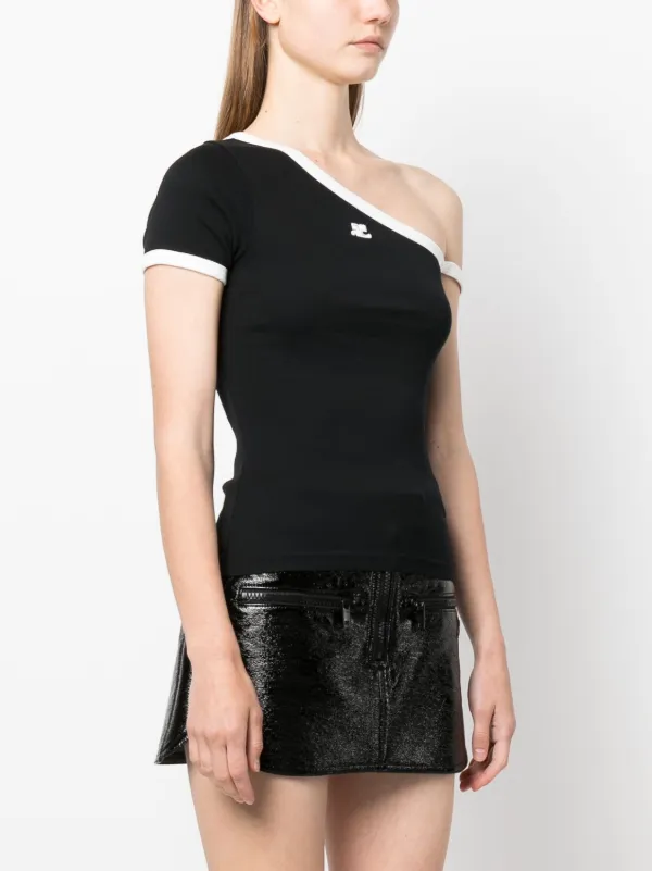 Courrèges one-shoulder logo-patch Top - Farfetch