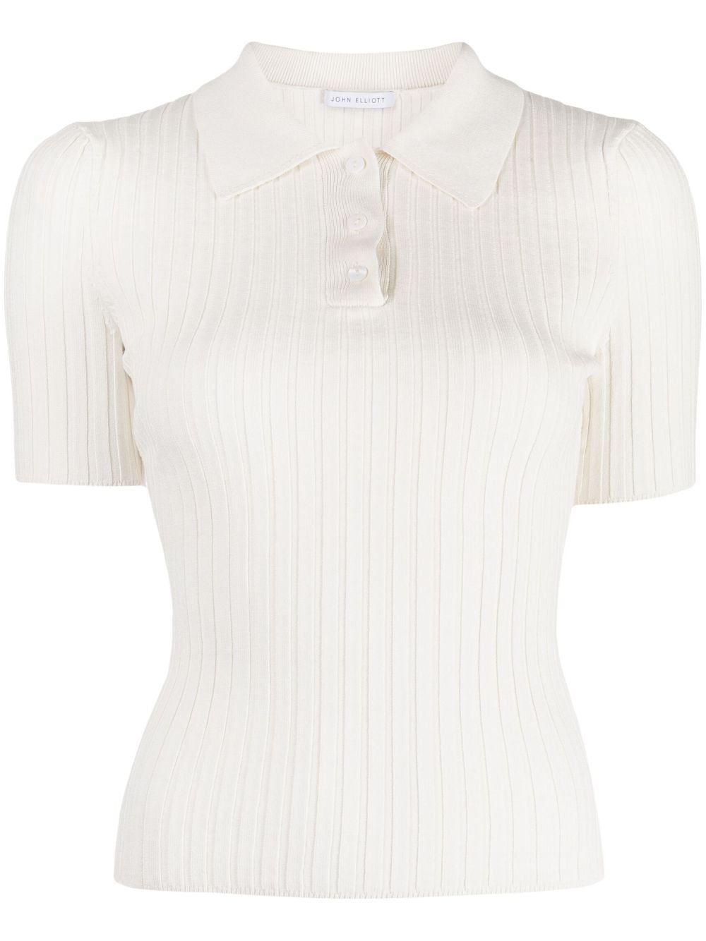 John Elliott Short-sleeve Ribbed-knit Polo Top In White
