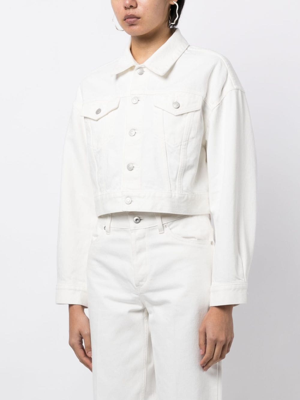 Shop John Elliott Hickory Cropped Denim Jacket In White