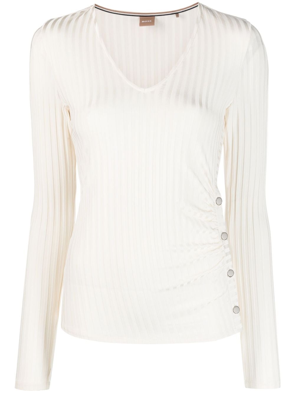 Shop Hugo Boss Fine-ribbed V-neck Sweater In White