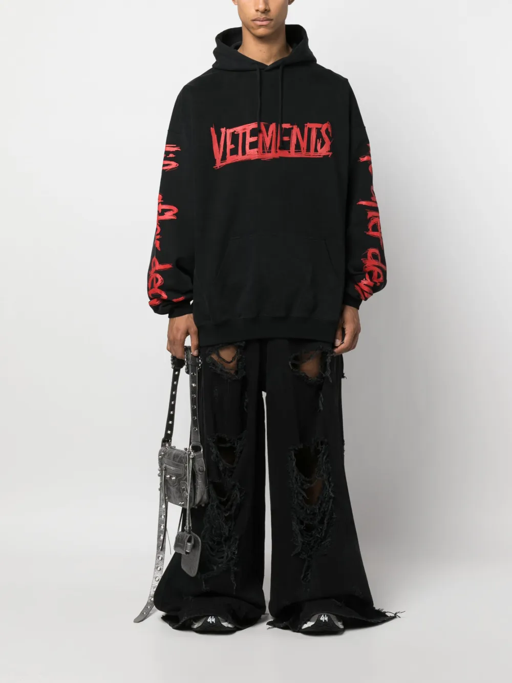 Shop Vetements Logo-print Cotton Hoodie In Black