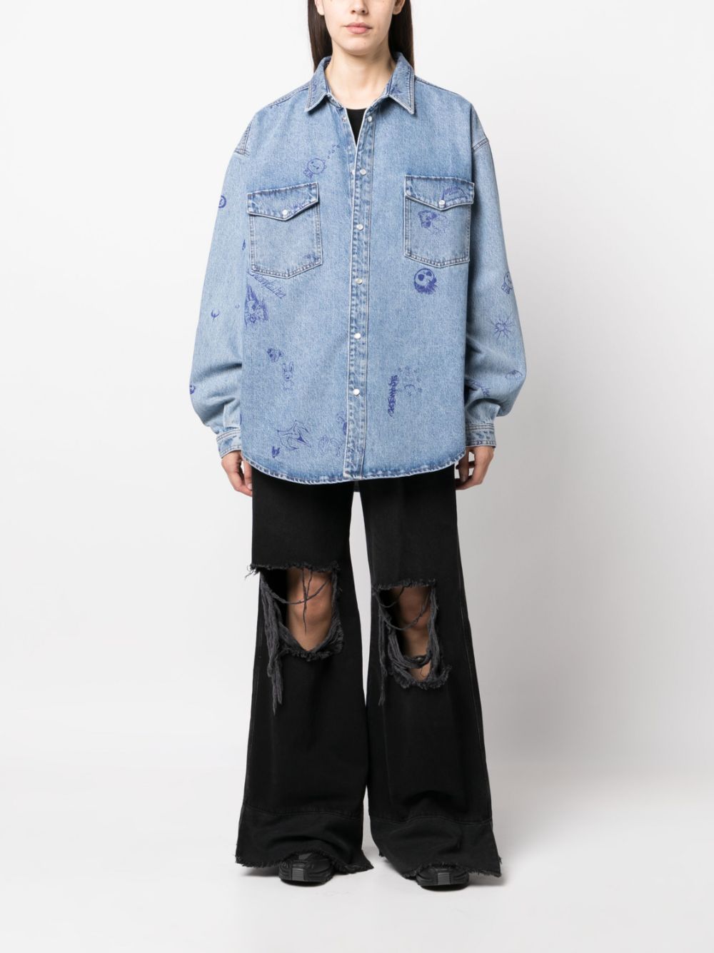 VETEMENTS sketch-print Denim Overshirt - Farfetch