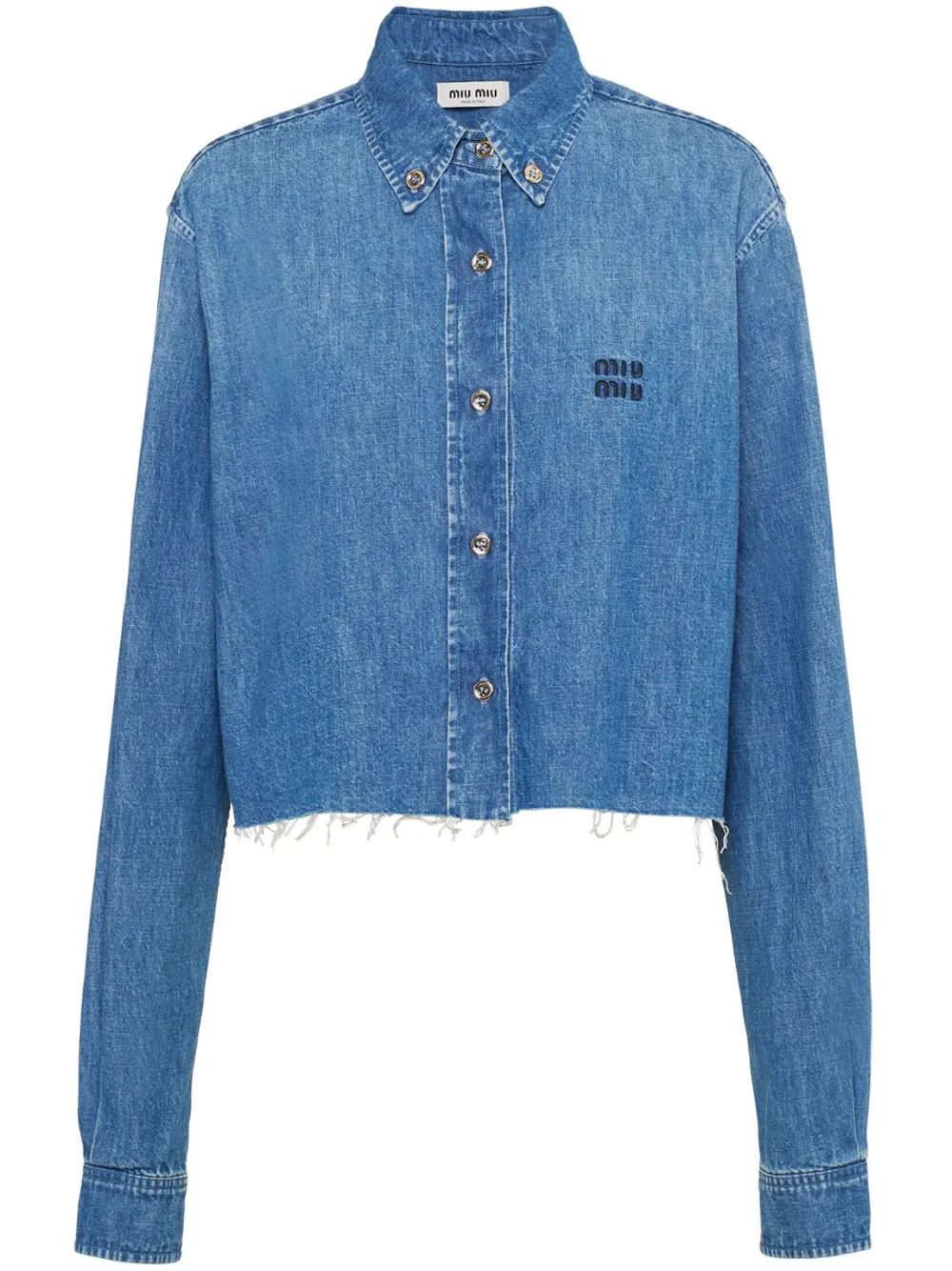 Miu Miu Embroidered-logo Denim Shirt In Blue