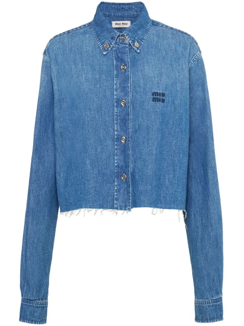 Chemise en jean à logo brodé - Miu Miu - Modalova