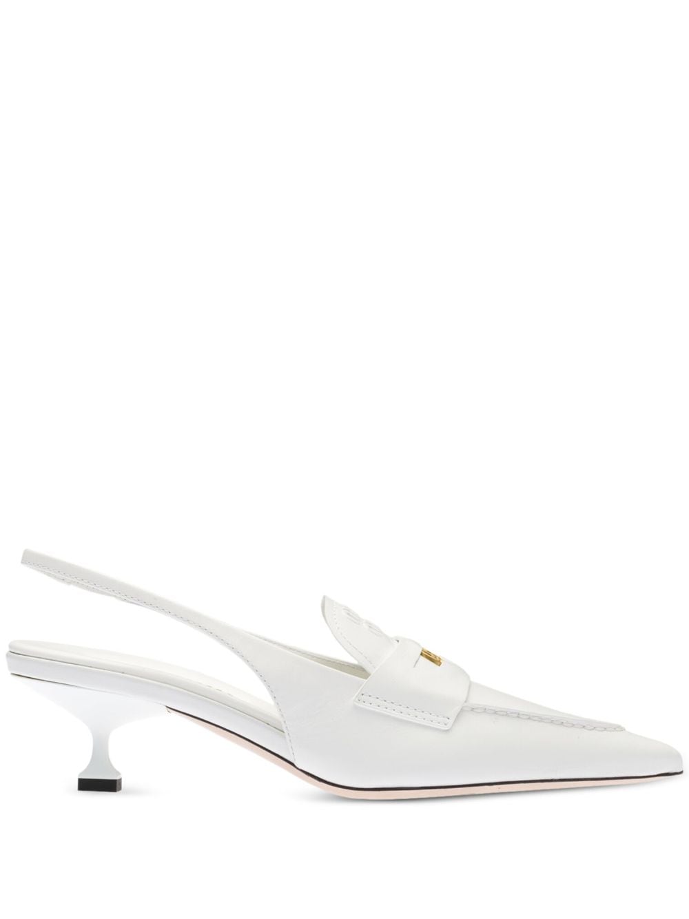 Shop Miu Miu Leather Penny 45mm Loafers In White