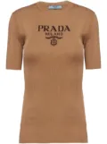 Prada logo-intarsia silk top - Brown
