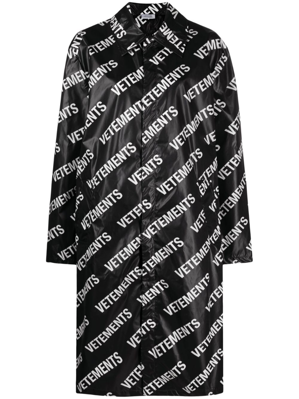 Vetements Logo-print Mid-length Coat In Black