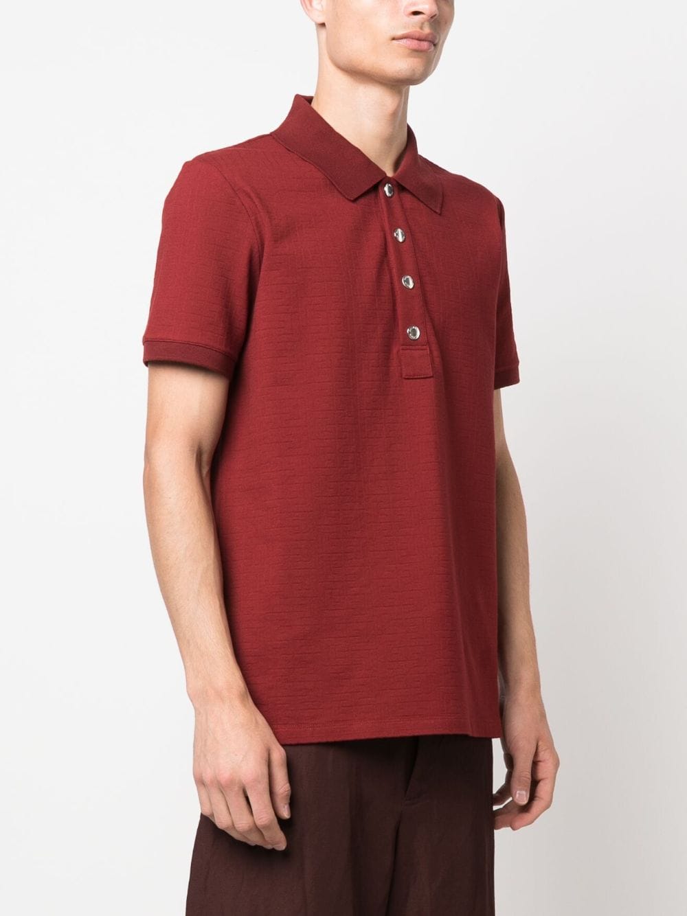 Shop Balmain Monogram-pattern Piqué Polo Shirt In Red