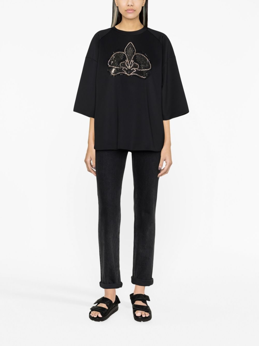 Shop Genny Crystal-embellished Short-sleeved T-shirt In Black