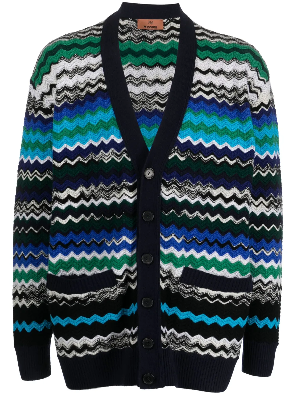 missoni cardigan à motif zigzag en laine mélangée - bleu