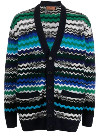 Missoni zig-zag Knitted wool-blend Cardigan | Blue | FARFETCH