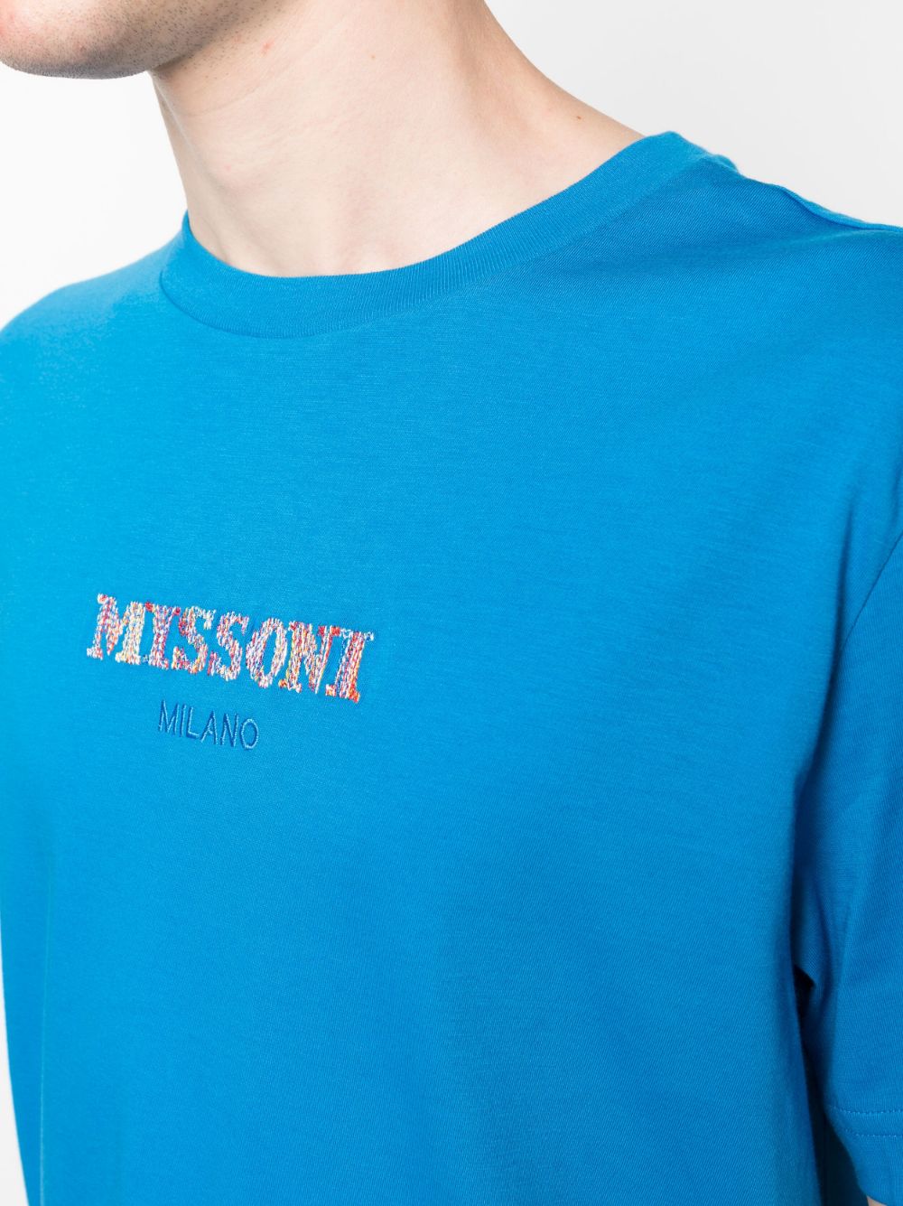 Shop Missoni Embroidered-logo Cotton T-shirt In Blau