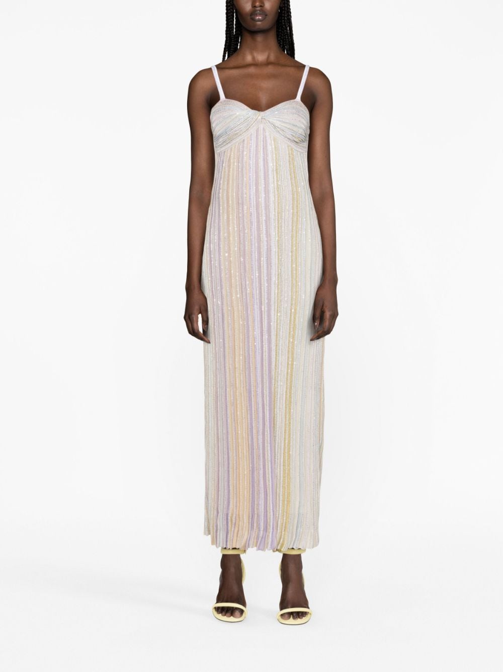 Shop Missoni Sequin-embellished Striped Ribbed-knit Dress In White