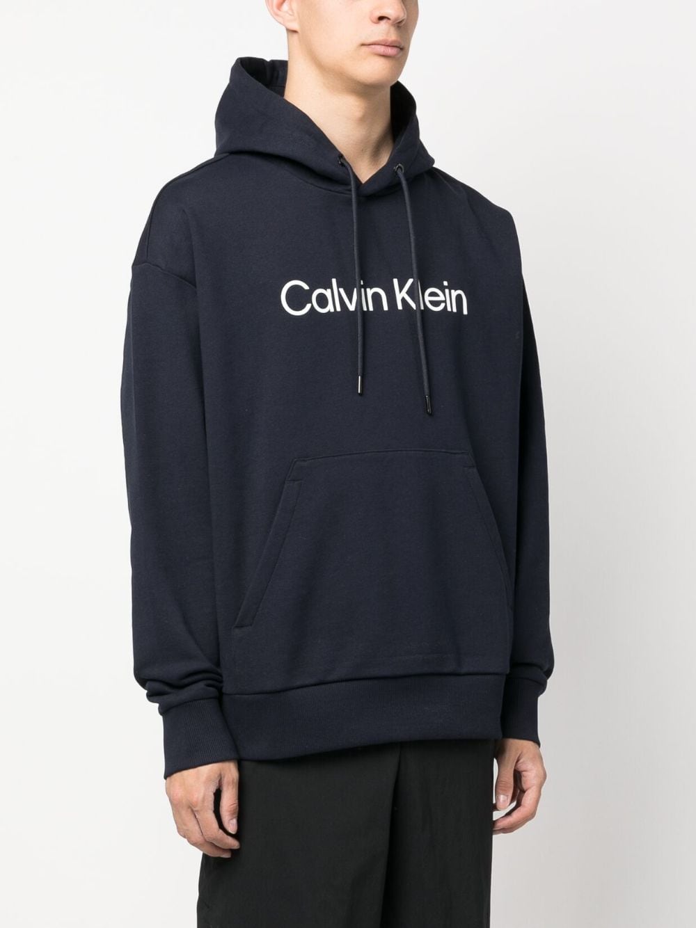 Shop Calvin Klein Logo-print Cotton Hoodie In Blue