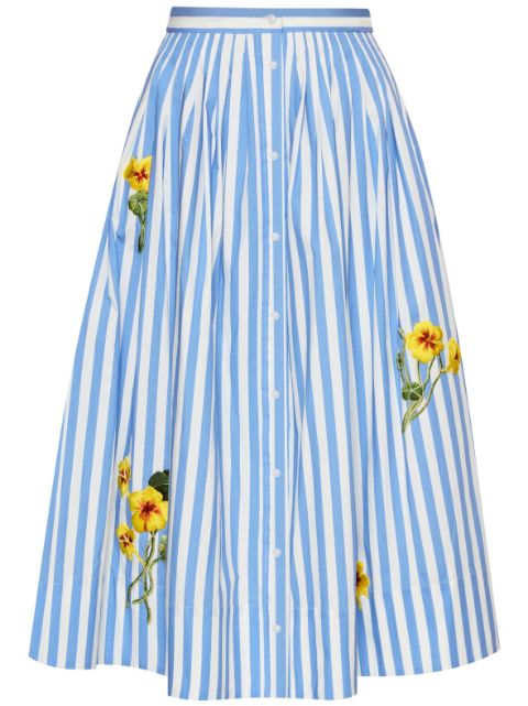 Oscar de la Renta Nasturtium floral-embroidered skirt