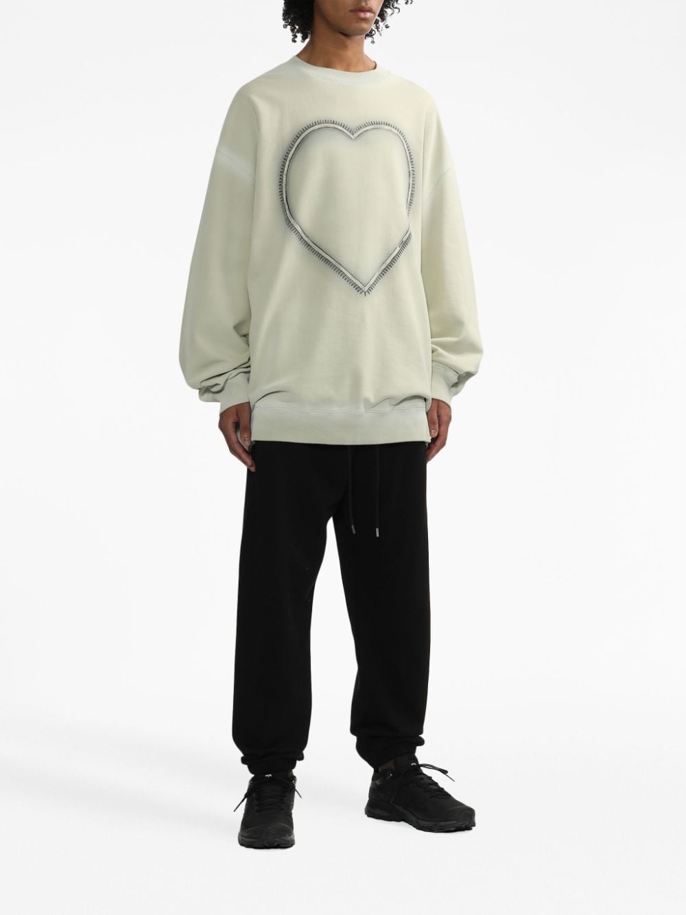 We11done heart choker-print cotton sweatshirt - Groen