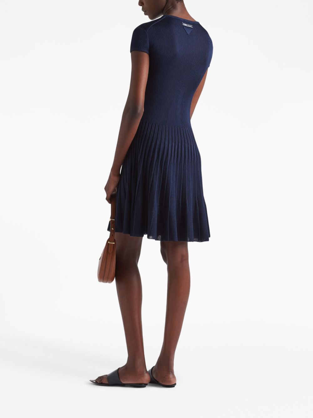 Shop Prada Short-sleeve Silk Knitted Dress In Blue