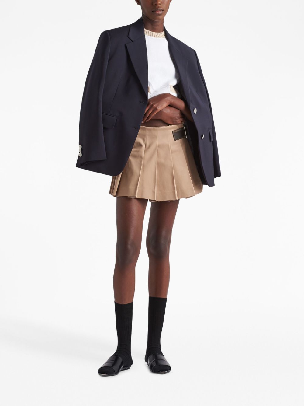 Shop Prada Pleated Gabardine Miniskirt In Brown
