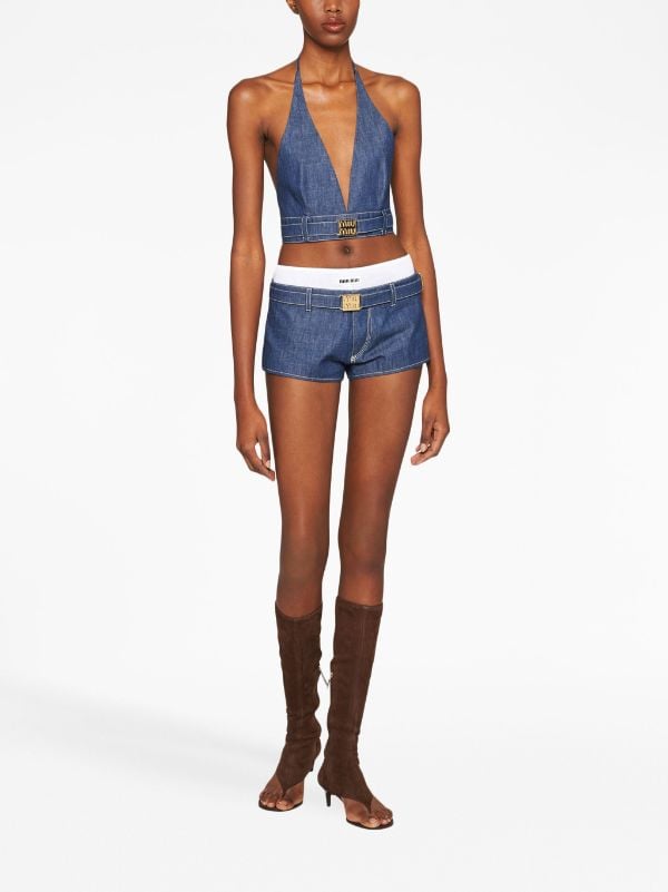 Miu Miu Layered Denim Shorts - Farfetch