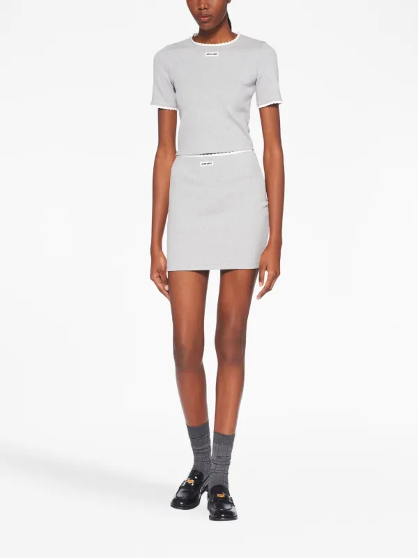 Miu Miu embroidered-logo short-sleeve Jumper | Grey | FARFETCH