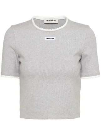 Miu Miu embroidered-logo short-sleeve Jumper - Farfetch