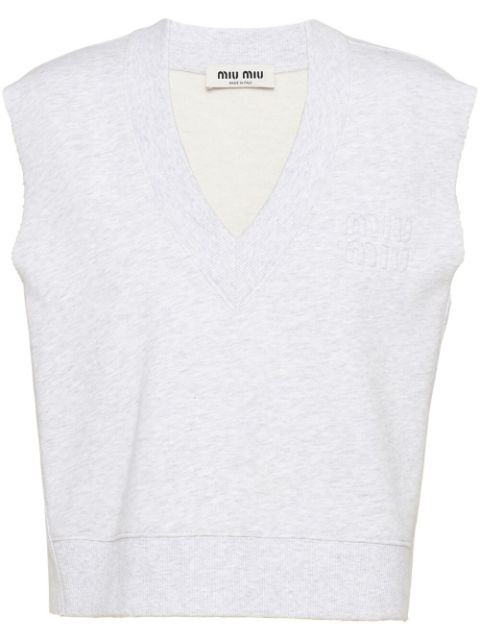 Miu Miu embroidered-logo V-neck sleeveless sweatshirt Women