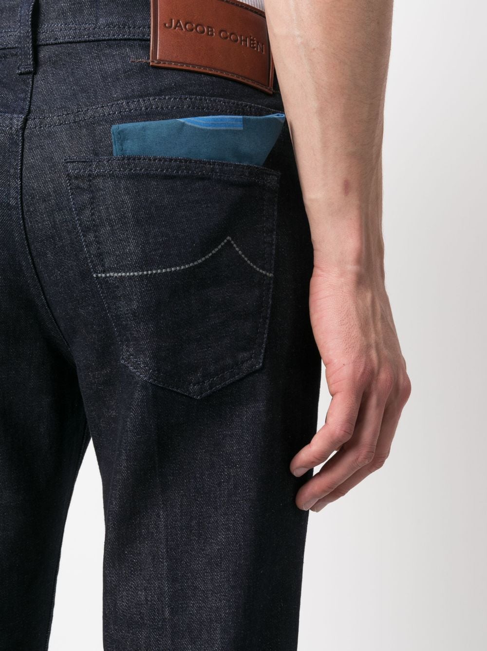 Shop Jacob Cohen Logo-patch Mid-rise Jeans In Blue