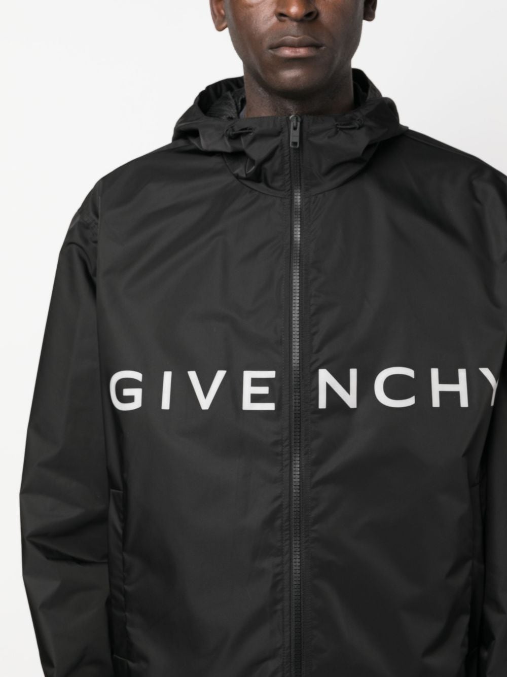 Shop Givenchy Logo-print Hooded Lightweight Jacket In Black