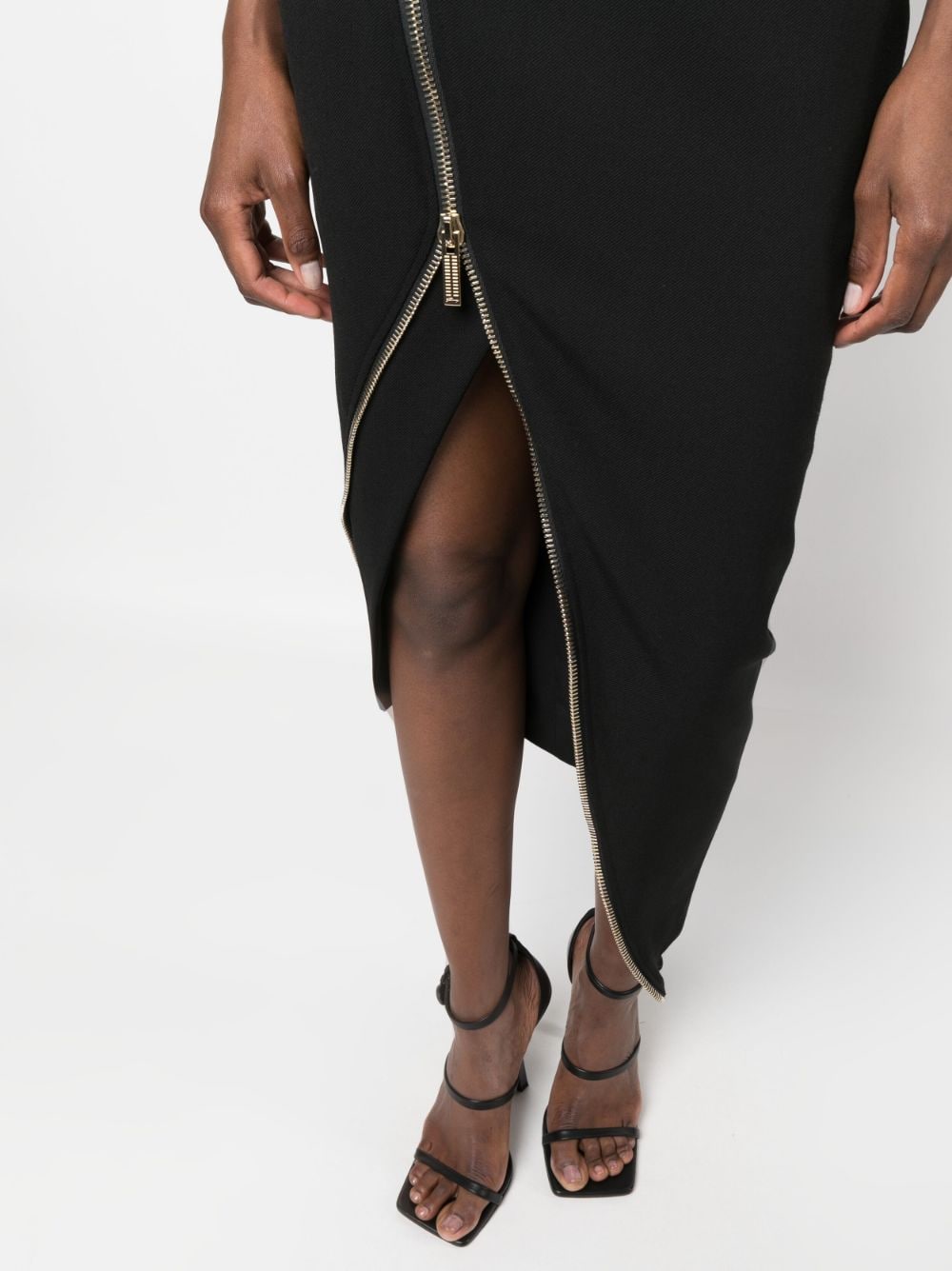 Shop Genny Zip-up Asymmetric Midi Dress In Black
