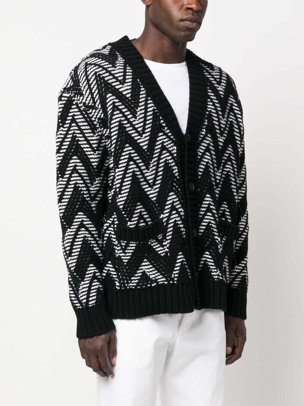 Shop Missoni Zigzag- Embroidered Wool Cardigan In Black
