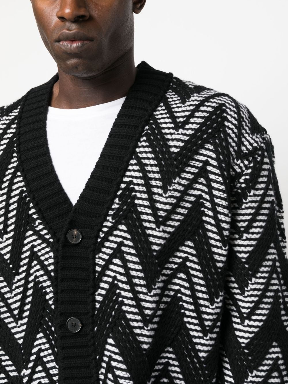 Shop Missoni Zigzag- Embroidered Wool Cardigan In Black