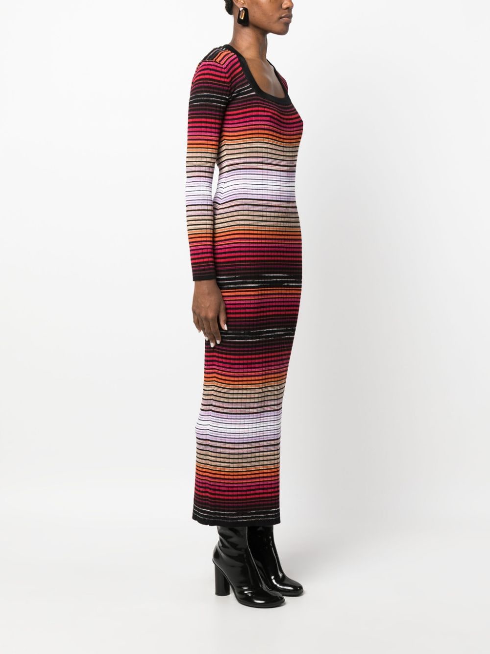Shop Missoni Striped Knitted Midi Dress In Schwarz