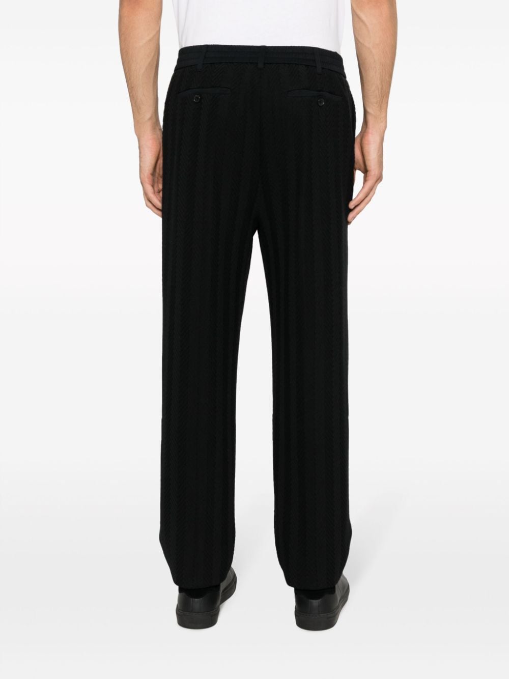Shop Missoni Chevron-knit Straight-leg Trousers In Black