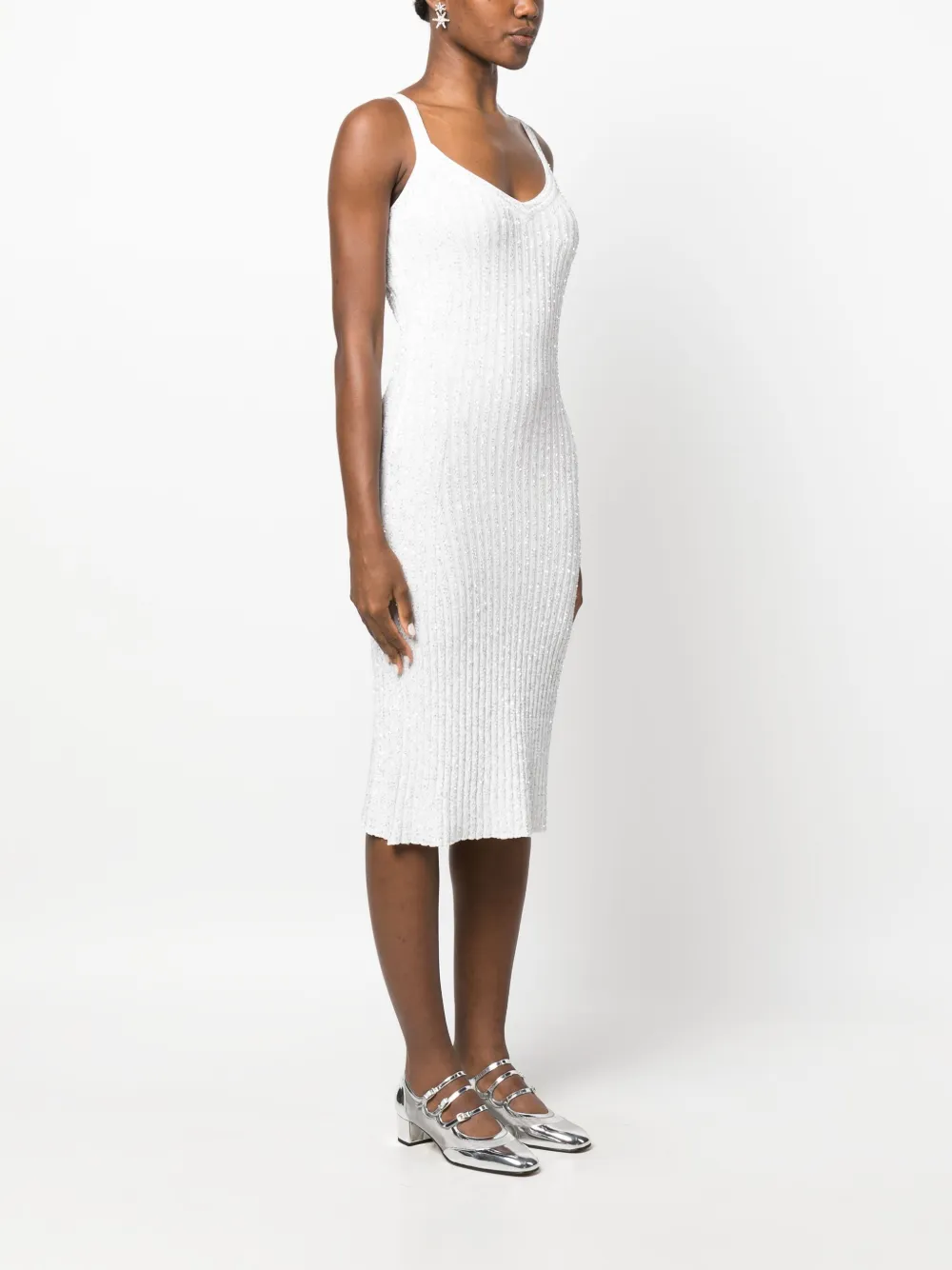 Shop Missoni Sequinned Ribbed Midi Dress In White