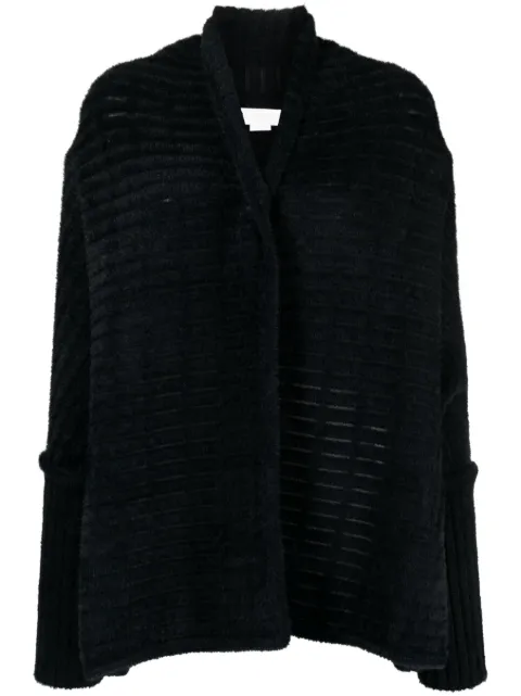 Genny faux-fur trim high-low cardigan