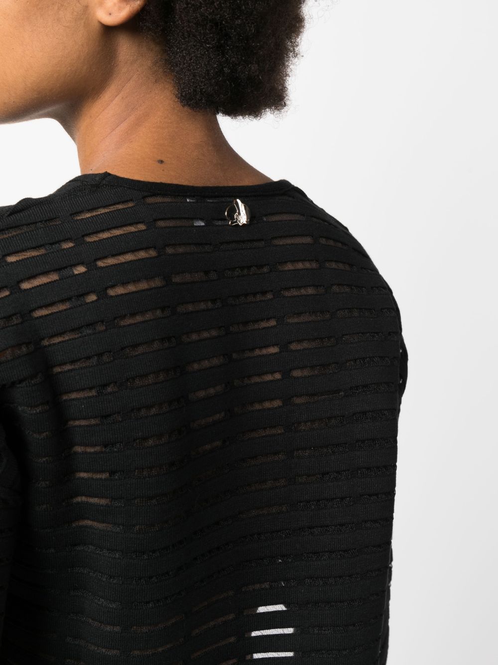 Shop Genny Sheer Long-sleeve Cropped Top In Black