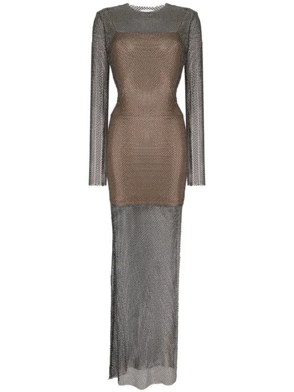 Genny crystal-embellished Net Maxi Dress | Black | FARFETCH