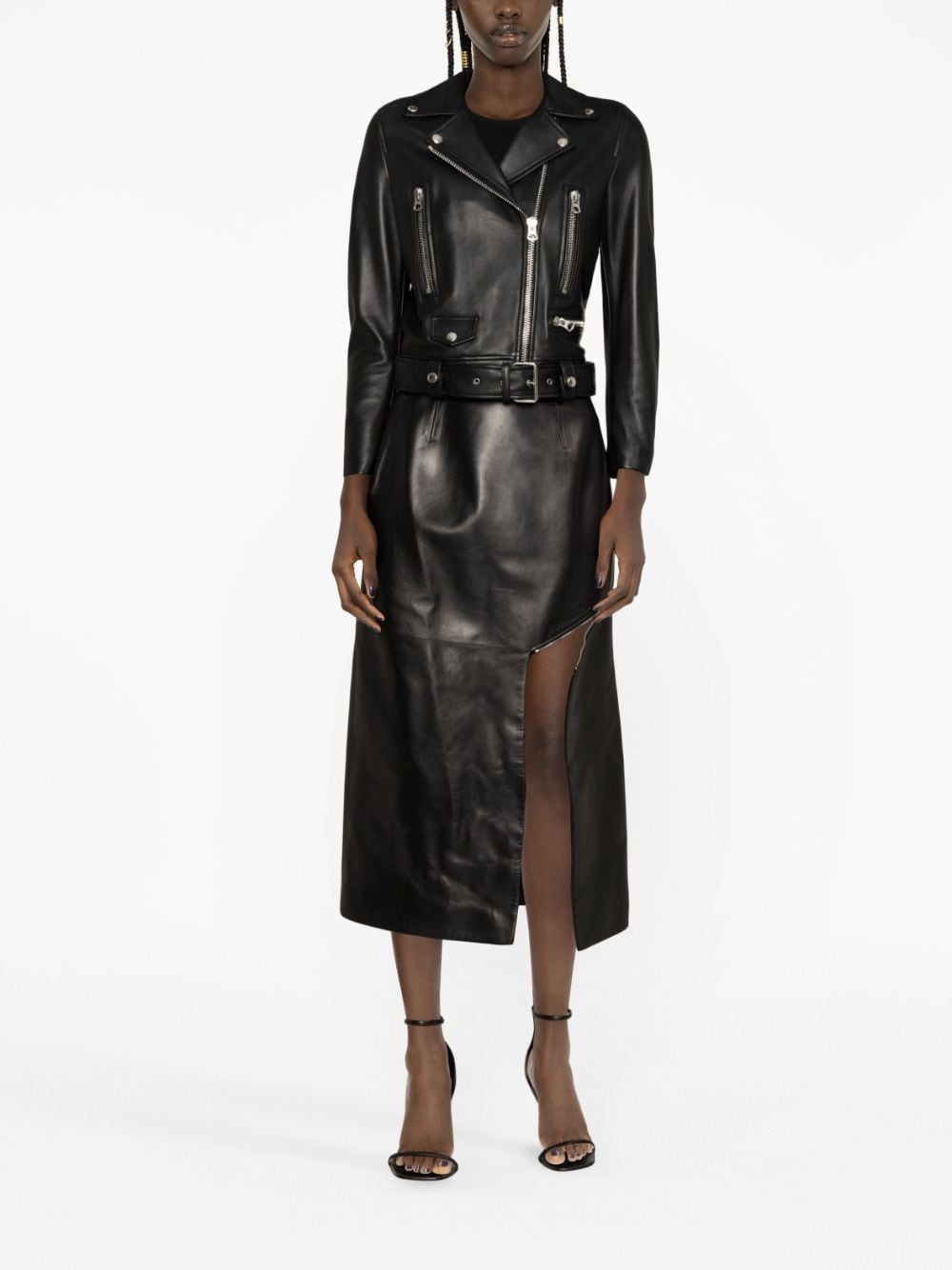 Alexander McQueen belted side-slit midi skirt - Zwart