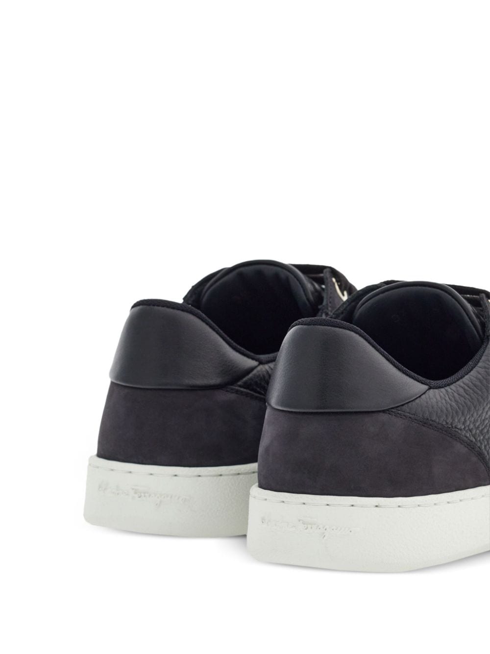 Shop Ferragamo Logo-print Leather Sneakers In Black