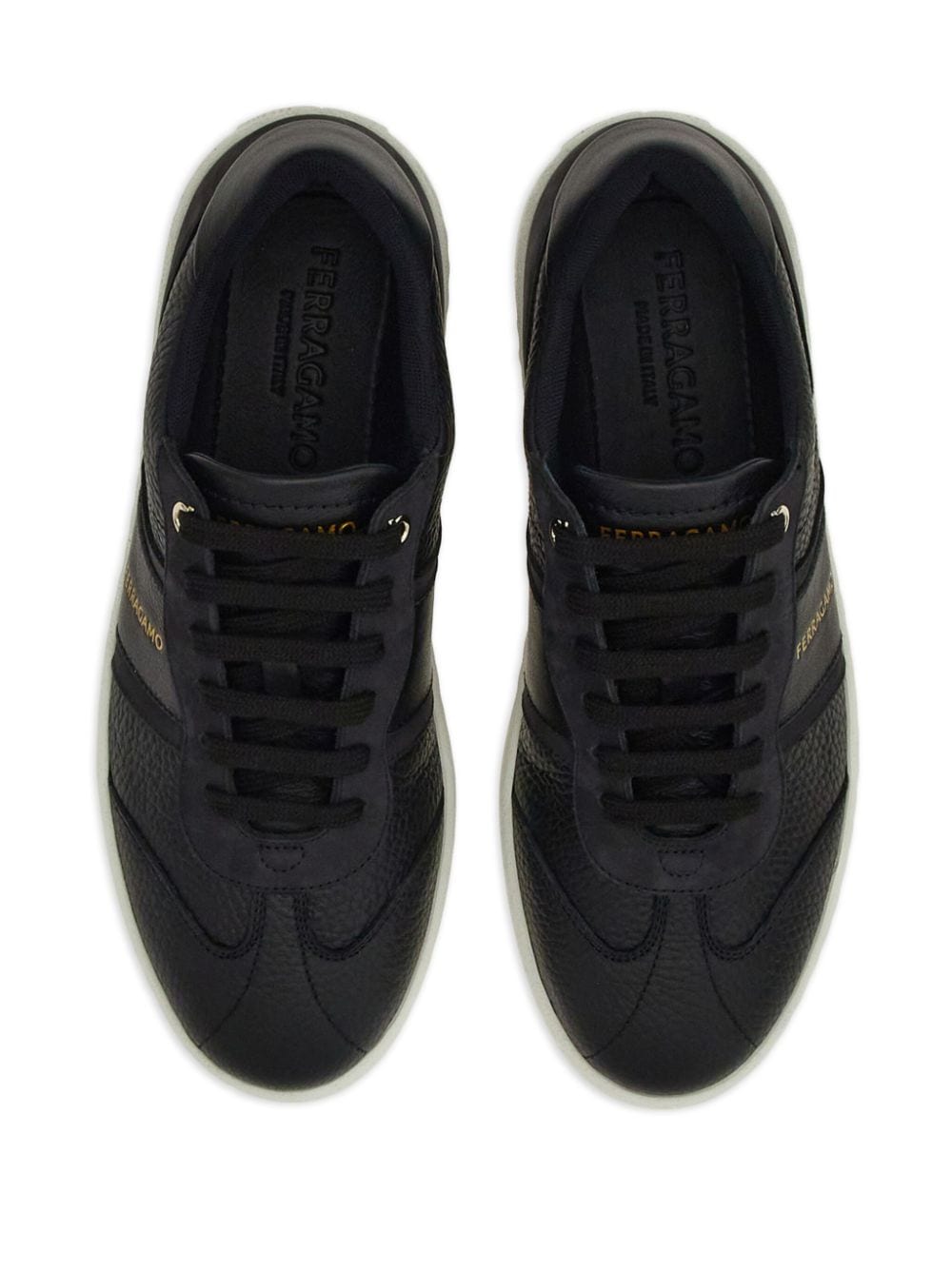 Shop Ferragamo Logo-print Leather Sneakers In Black