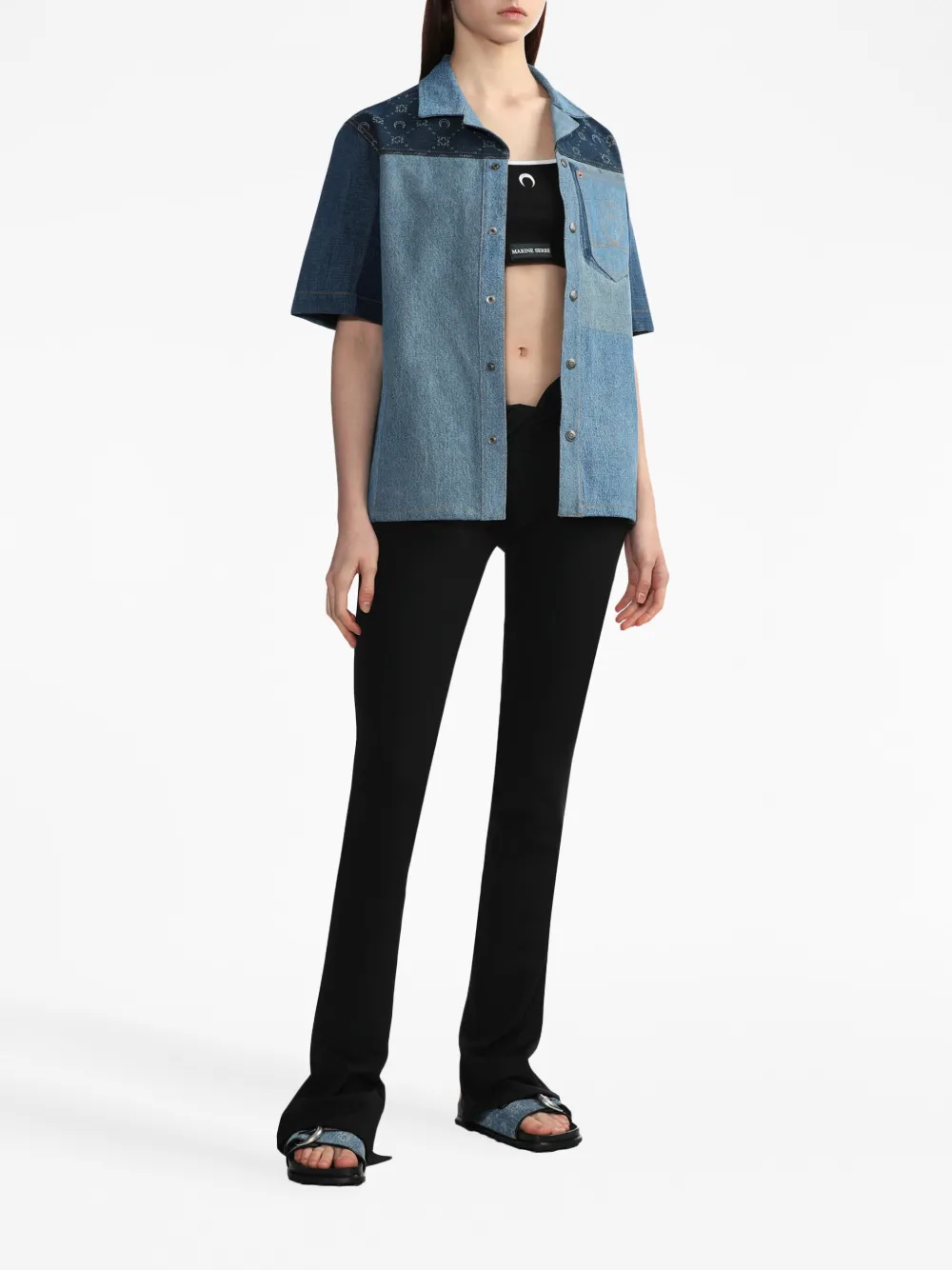 Marine Serre panelled-design denim jacket - Blauw