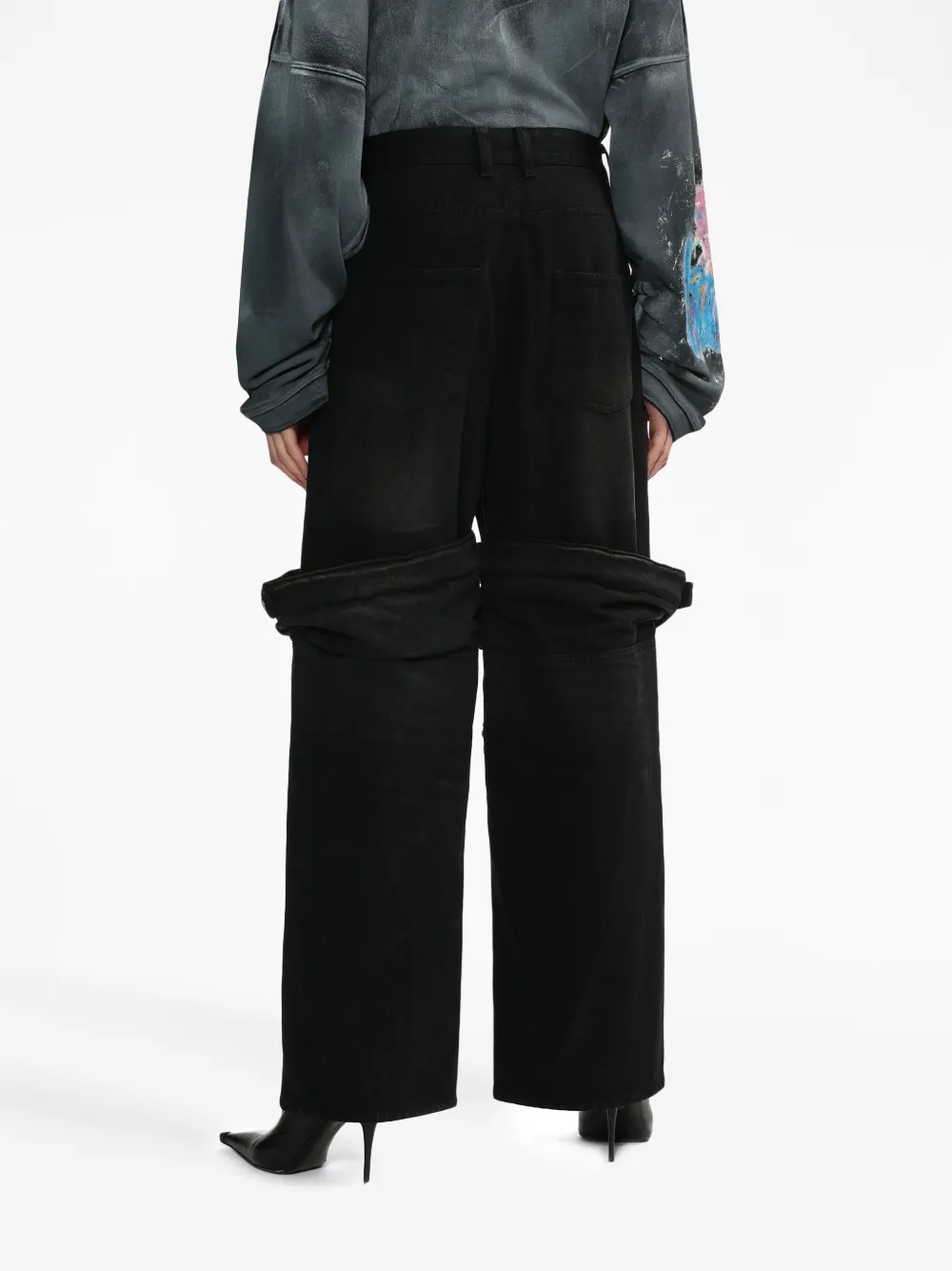 We11 Done Layered-effect Wide-leg Jeans In Schwarz