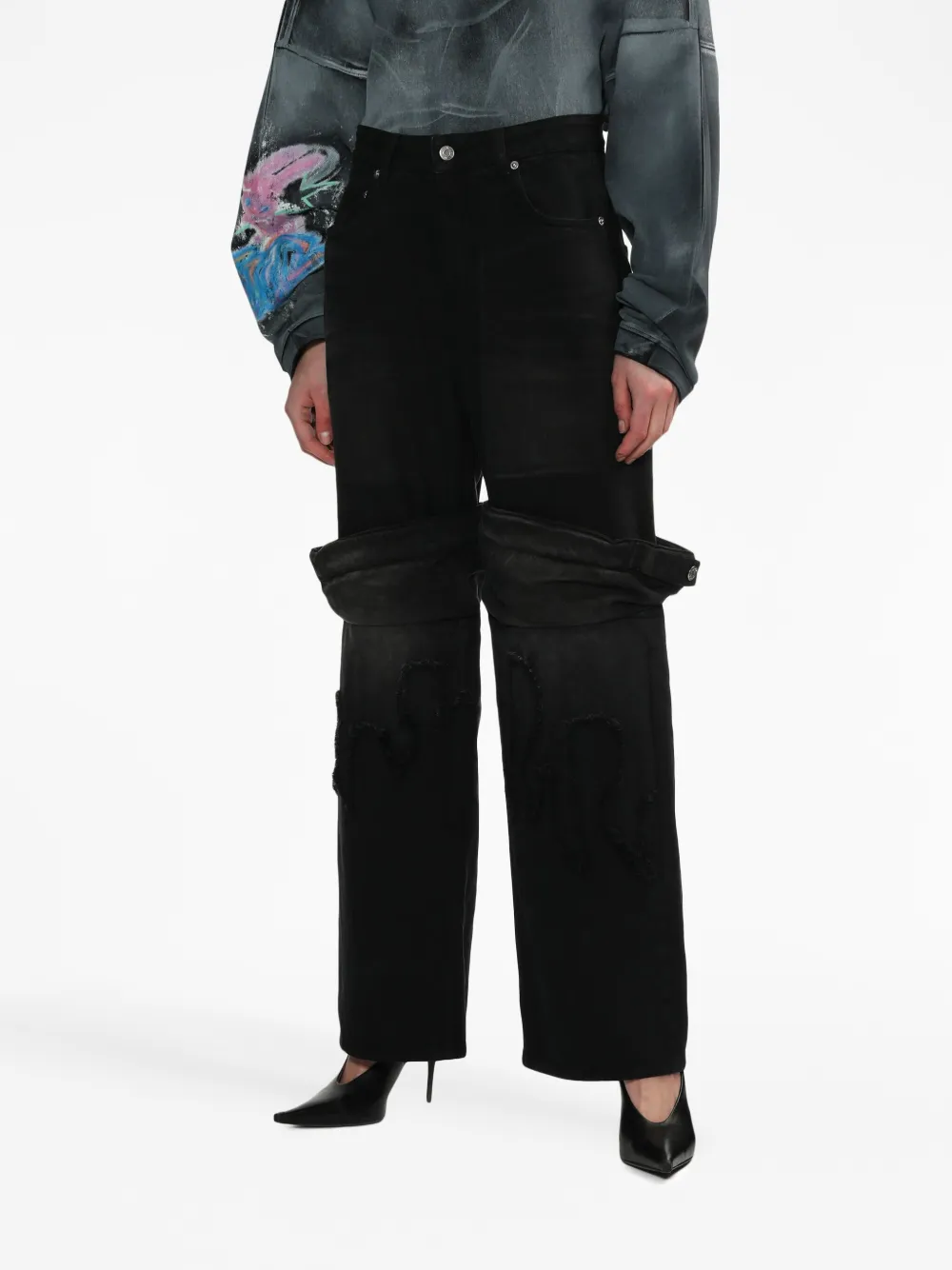 We11 Done Layered-effect Wide-leg Jeans In Schwarz