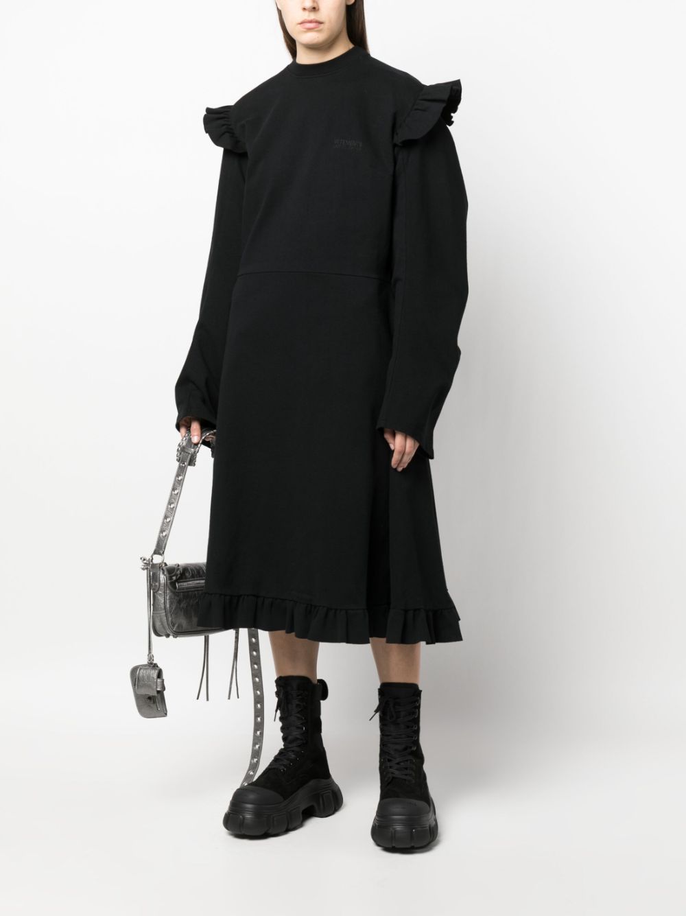 Shop Vetements Ruffle-detail Midi Dress In Black