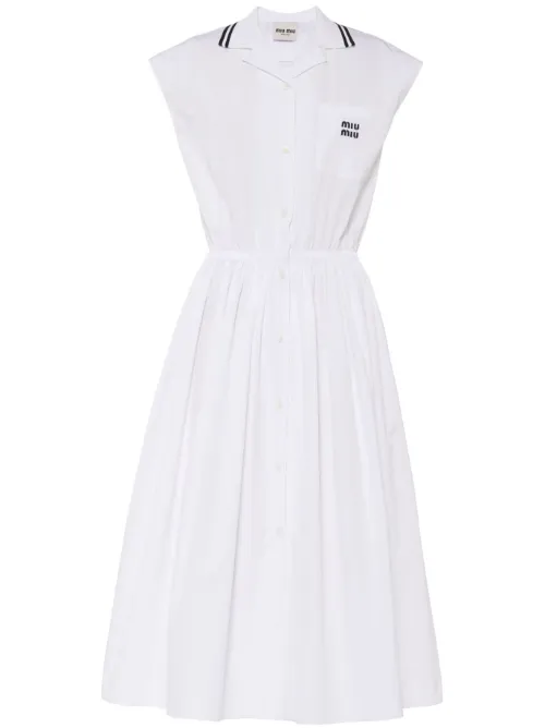 Robe en popeline à coupe mi-longue - Miu Miu - Modalova