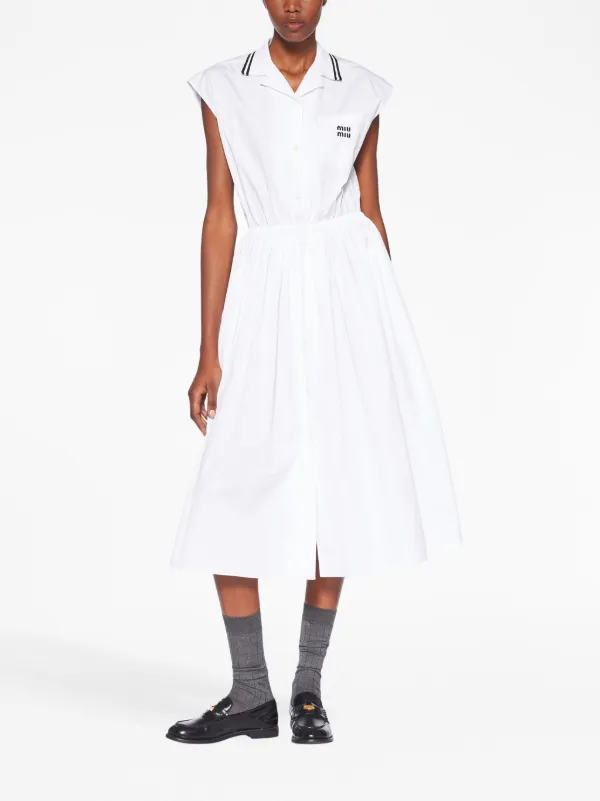 ワンピース MiuMiu FW24 White poplin shirt dress (MF5568SOOO15T9 F0009) Miu Miu Poplin Midi Dress | White | FARFETCH