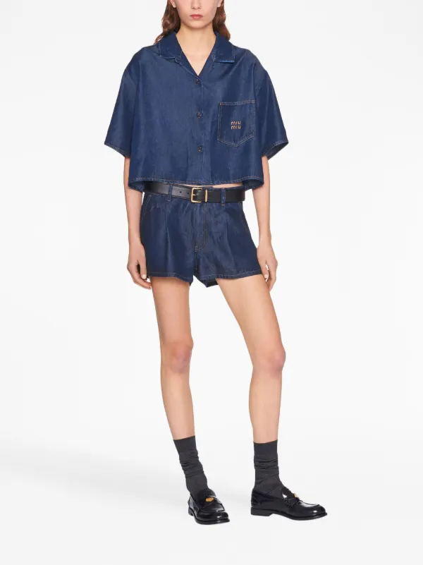 パンツ 24SS MIUMIU Iconic Gathered Denim Women's Wide-leg denim jeans | MIU MIU | 24S