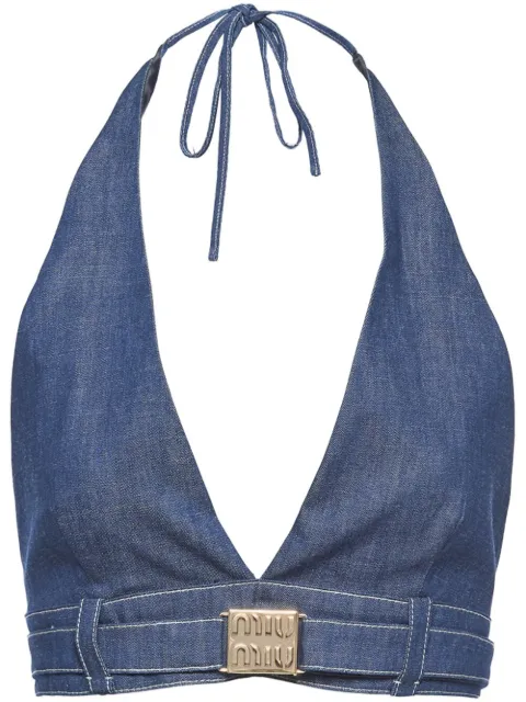 Miu Miu logo-plaque denim crop top