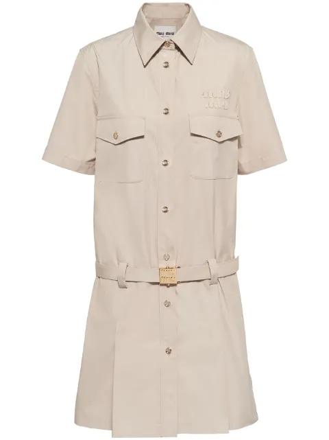 Miu Miu logo-appliqué belted cotton shirtdress